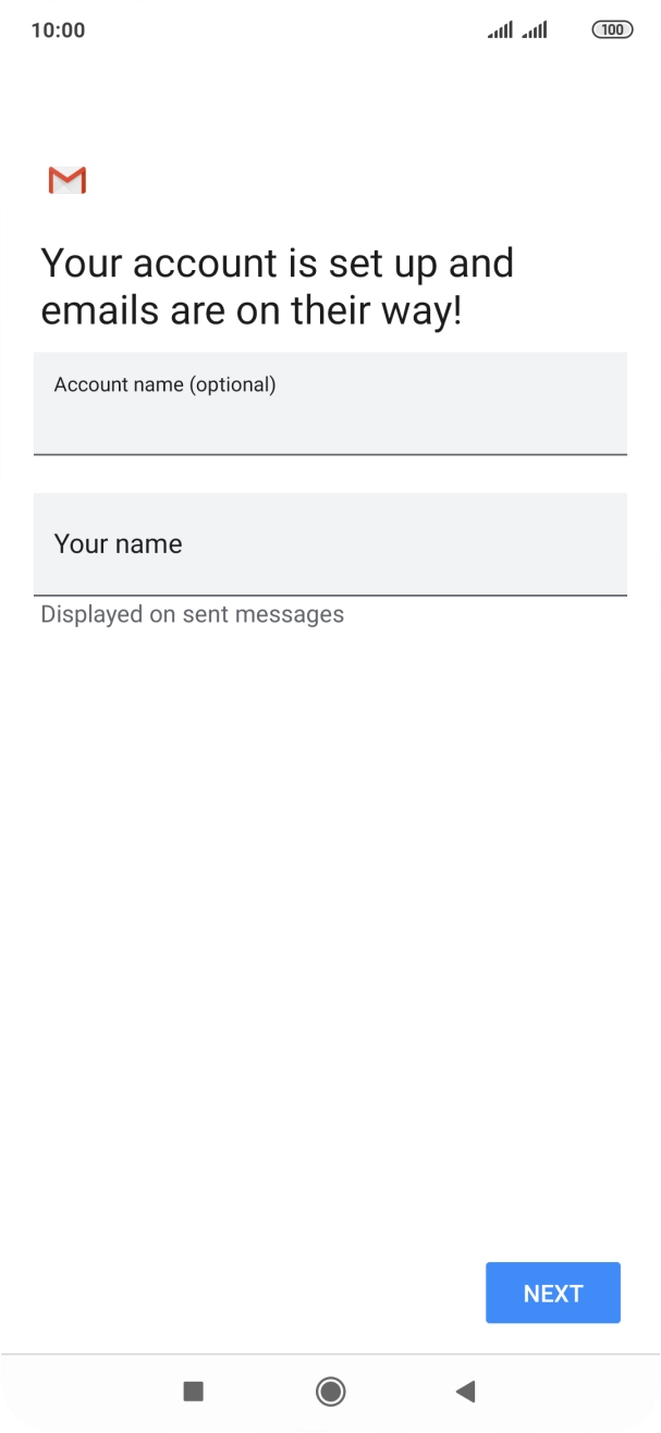 Press the field below 'Account name (optional)' and key in the required name. Press the field below 'Account name (optional)' and key in the required name.