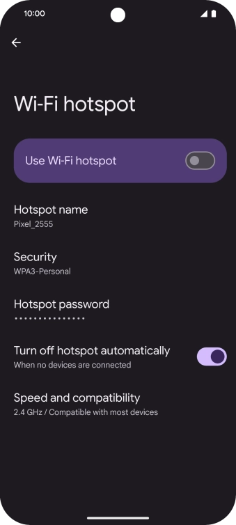 Press the indicator next to 'Use Wi-Fi hotspot' to turn on the function.