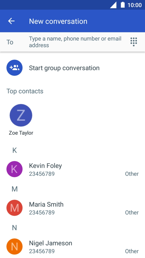 Press the field next to 'To' and key in the first letters of the recipient's name.