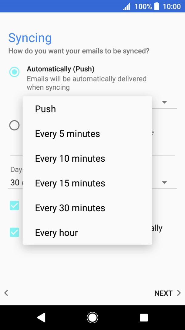 Press the required setting.