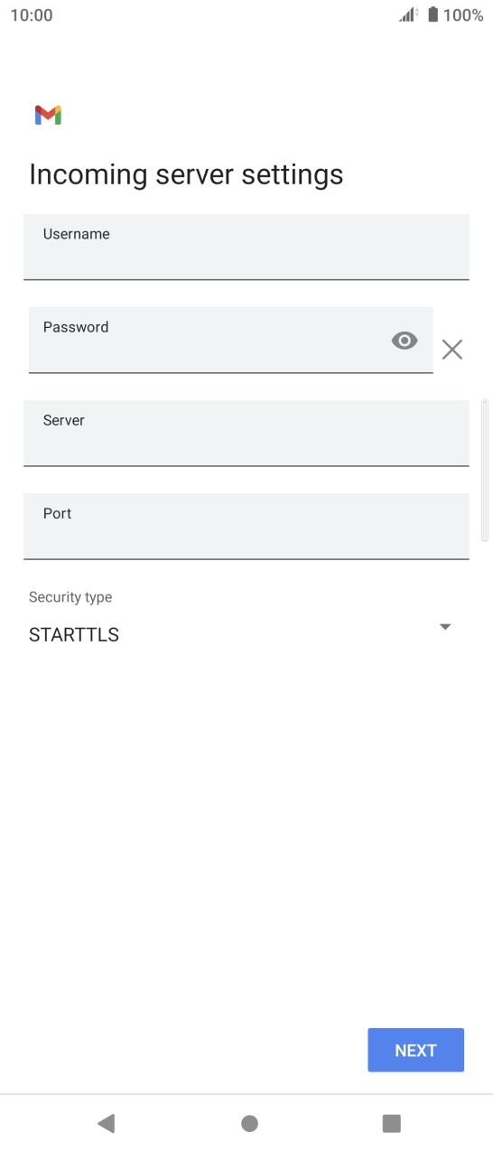 Press the field below 'Username' and key in the username for your email account. Press the field below 'Username' and key in the username for your email account.
