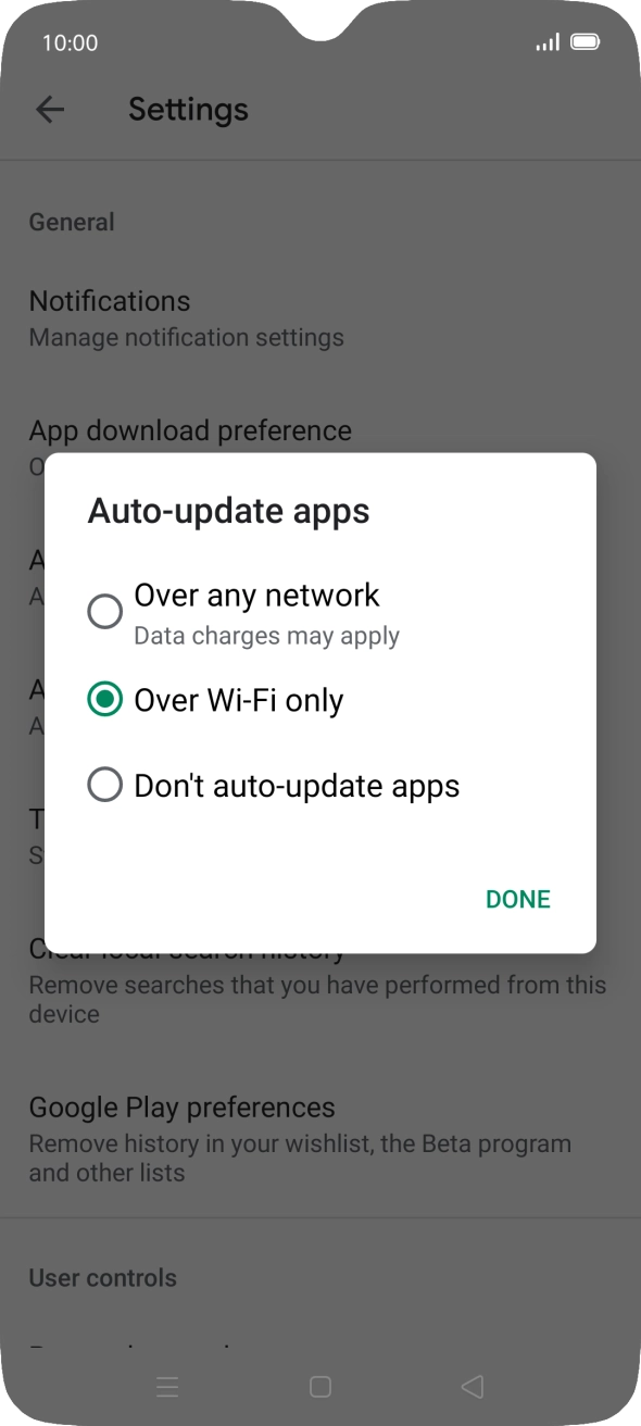 To turn on automatic update of apps using mobile network, press Over any network. To turn on automatic update of apps using mobile network, press Over any network.