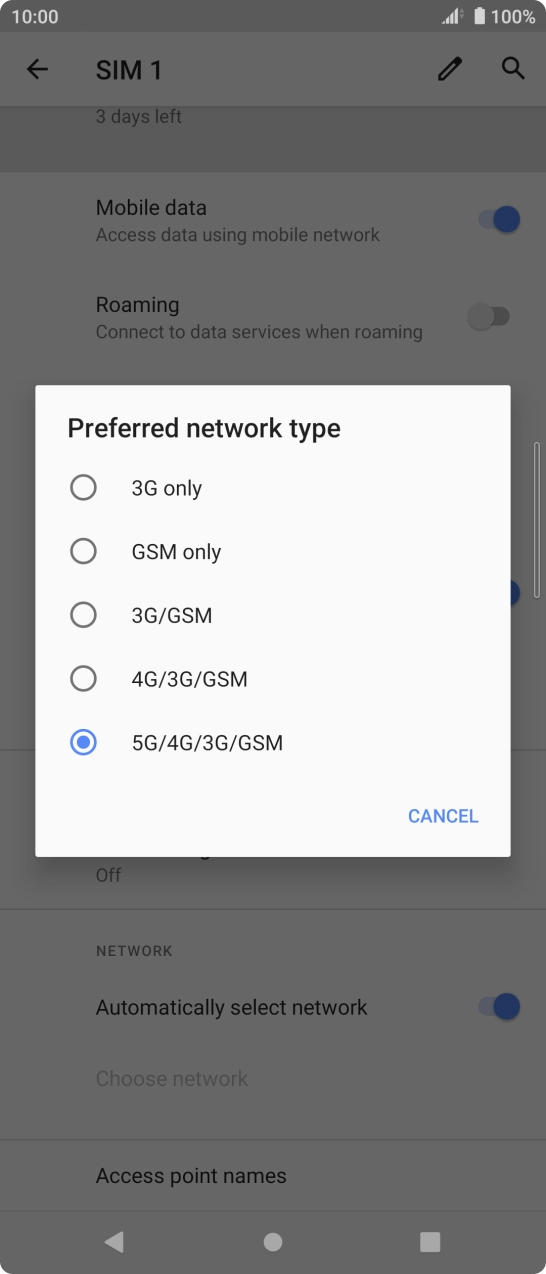 Press the required network mode. Press the required network mode.