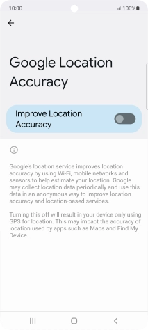 If you press the indicator next to 'Improve Location Accuracy' to turn on the function, your phone can find your exact position using the GPS satellites, the mobile network and nearby WiFi networks. Satellite-based GPS requires a clear view of the sky.