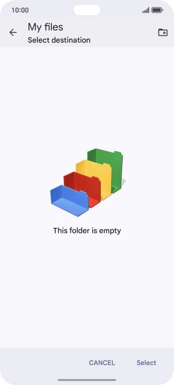 To create a new folder, press the new folder icon and follow the instructions on the screen to create a new folder.