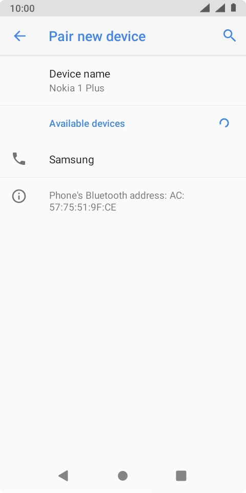 Press the required Bluetooth device and follow the instructions on the screen to pair the device with your phone.