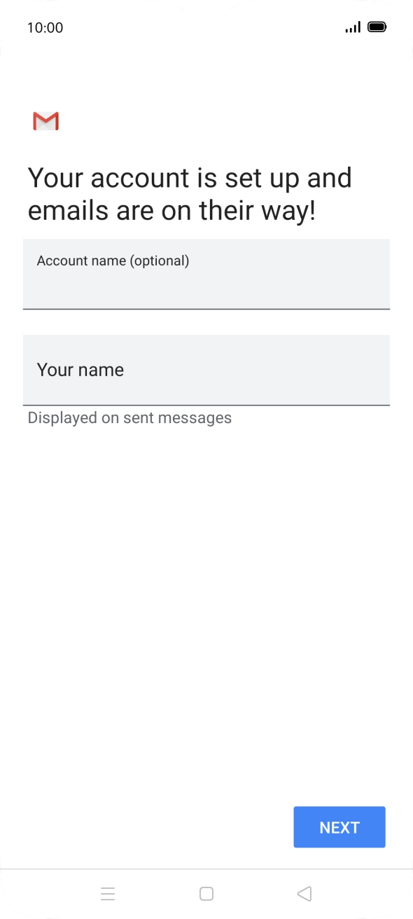 Press the field below 'Account name (optional)' and key in the required name. Press the field below 'Account name (optional)' and key in the required name.