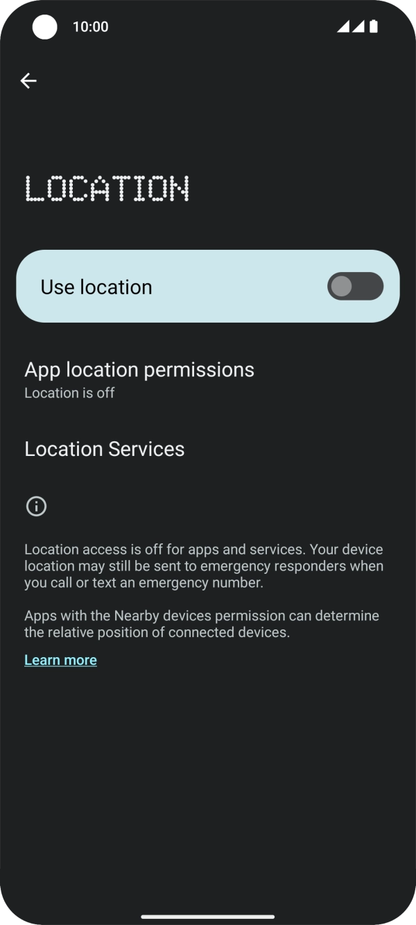 Press the indicator next to 'Use location' to turn the function on or off. Press the indicator next to 'Use location' to turn the function on or off.