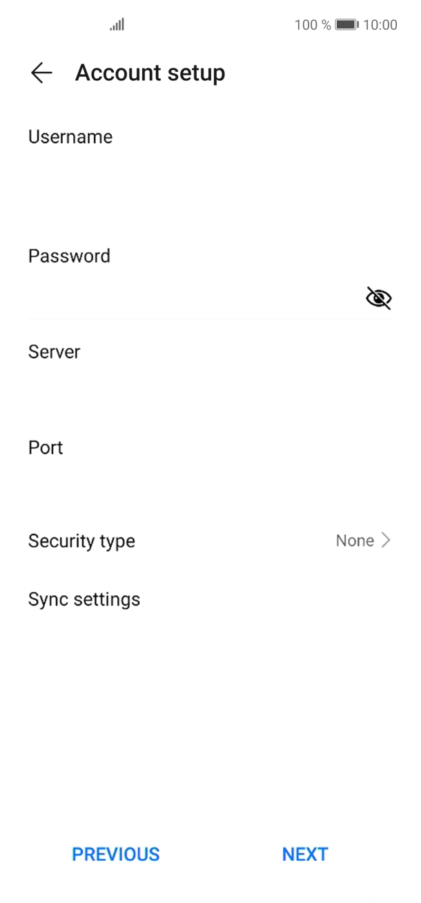 Press the field below 'Username' and key in the username for your email account. Press the field below 'Username' and key in the username for your email account.