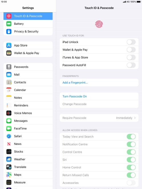 Press Turn Passcode On and key in a lock code of your own choice twice.