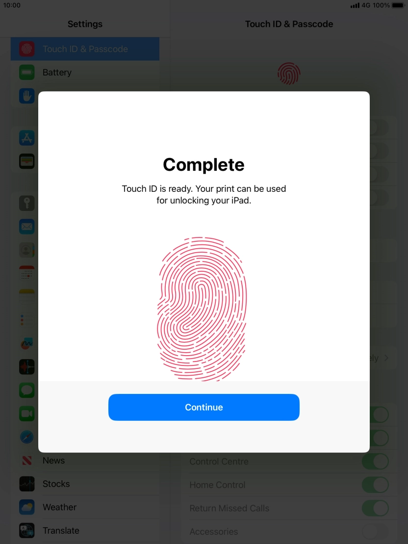 Press Continue. If you haven't previously selected a lock code, key in a code of your own choice twice.