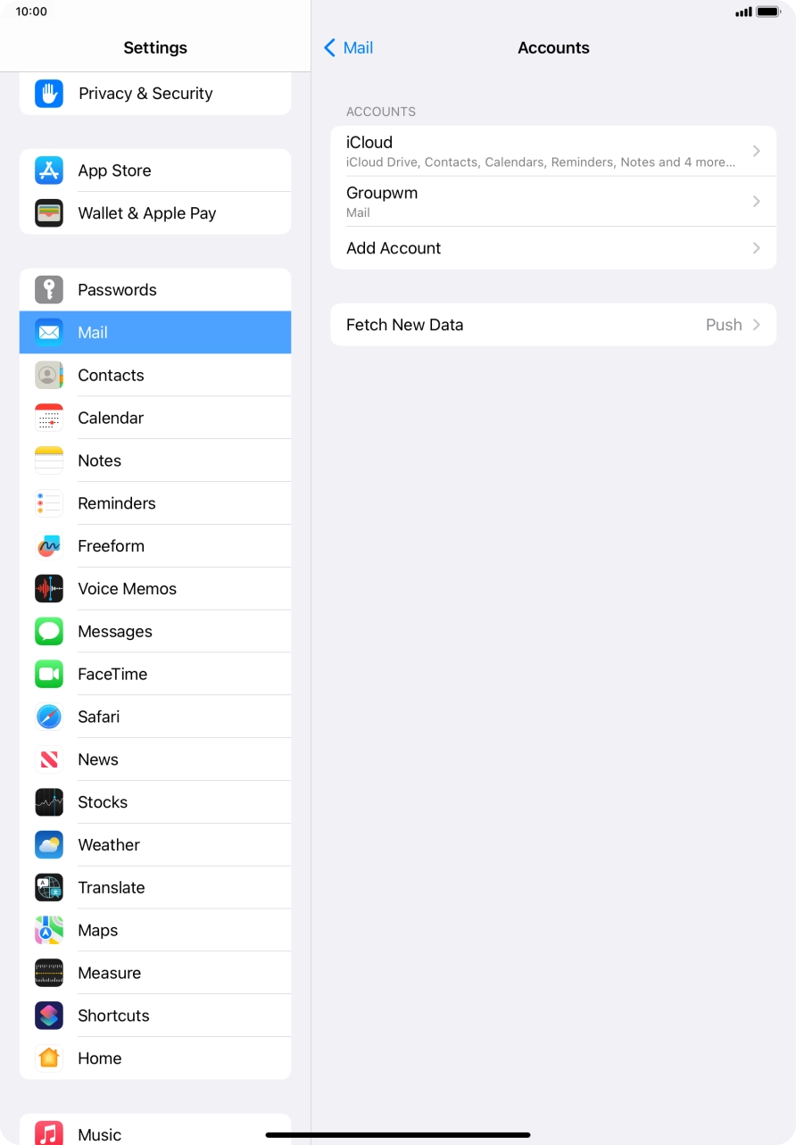 Press the name of the email account you've just set up. Press the name of the email account you've just set up.