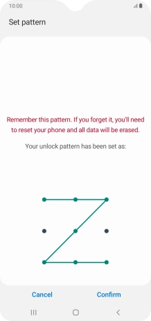 Repeat the selected phone lock code and press Confirm.