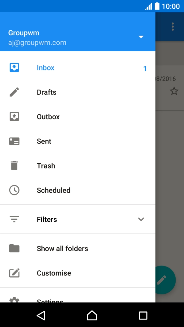 Press 'Inbox' below the required email account.