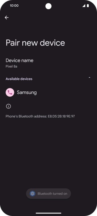Press the required Bluetooth device and follow the instructions on the screen to pair the device with your phone.