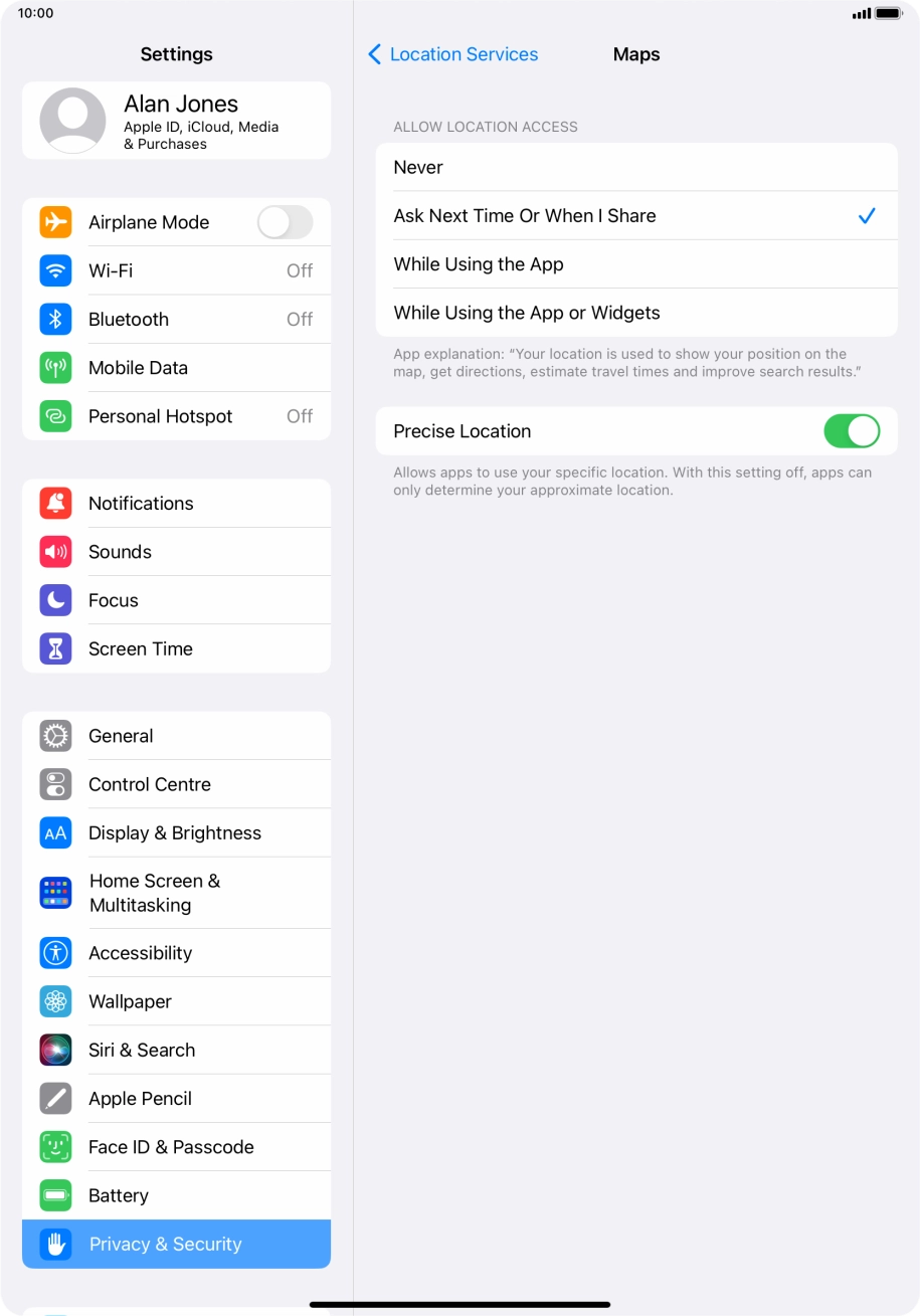 Press the required setting to turn the function on or off. Press the required setting to turn the function on or off.
