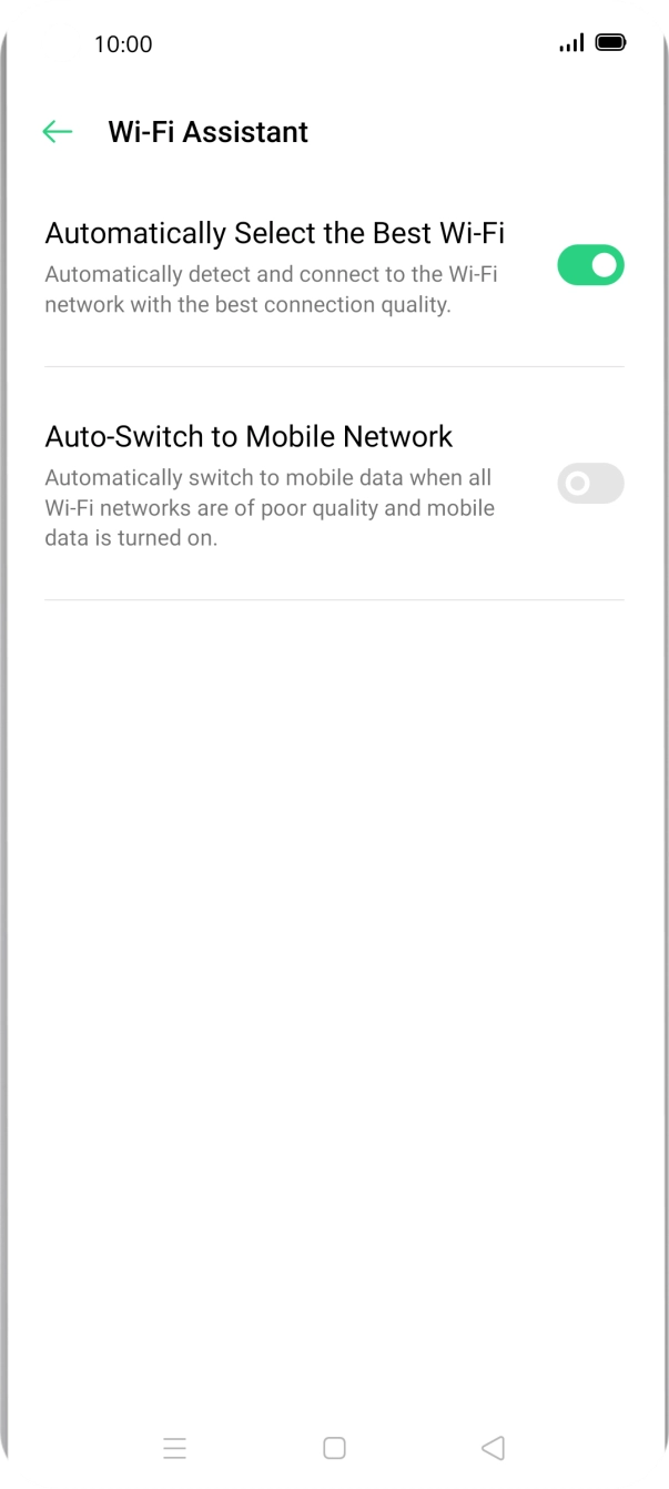 Press the indicator next to 'Auto-Switch to Mobile Network' to turn the function on or off. Press the indicator next to 'Auto-Switch to Mobile Network' to turn the function on or off.