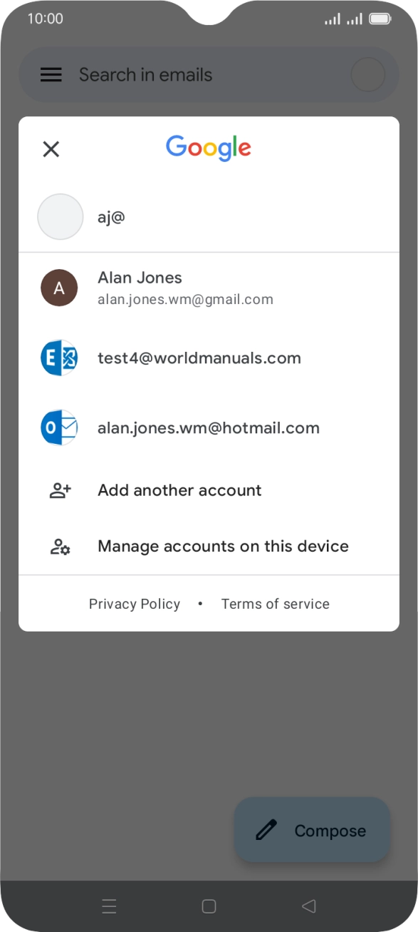 Press the required email account.