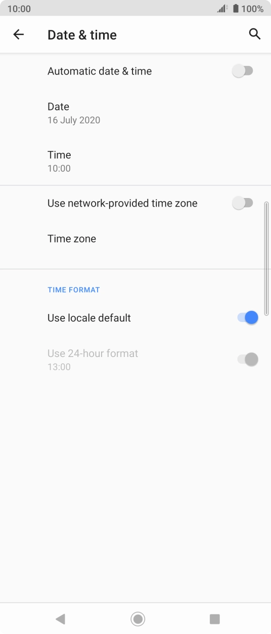 Press the indicator next to 'Automatic date & time' to turn on the function.