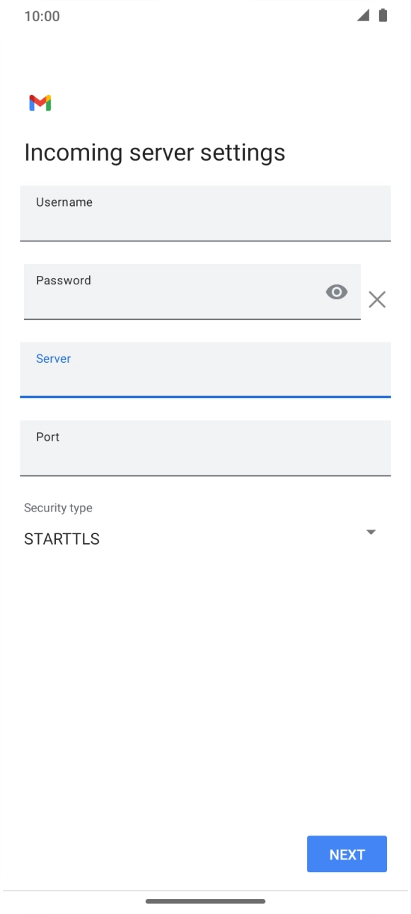 Press the field below 'Port' and key in 143. Press the field below 'Port' and key in 143.