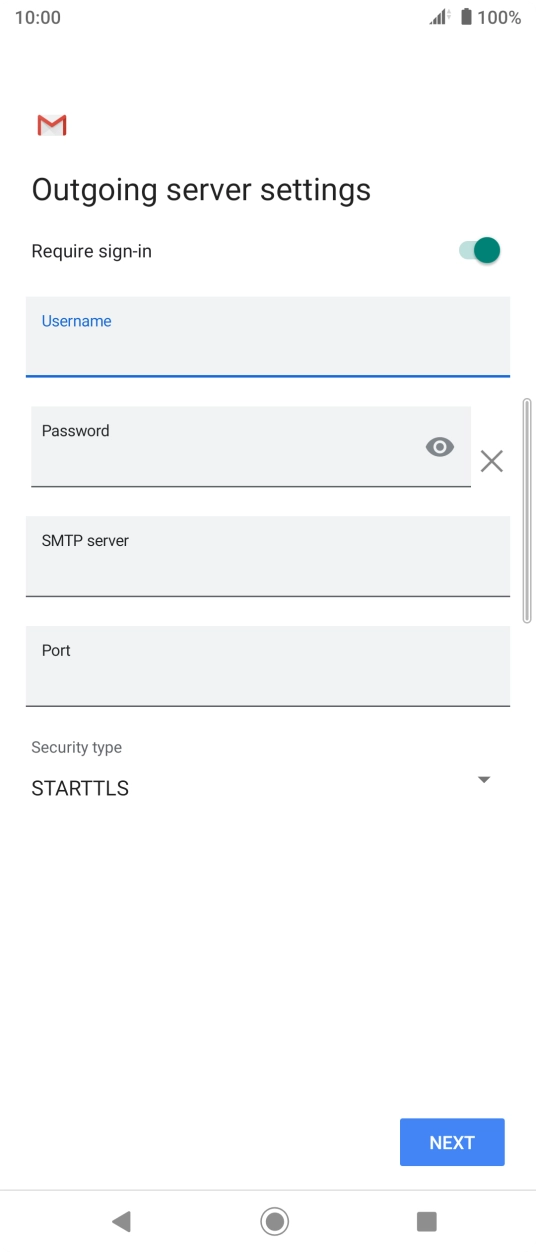 Press the field below 'Password' and key in the password of your email provider's outgoing server. Press the field below 'Password' and key in the password of your email provider's outgoing server.
