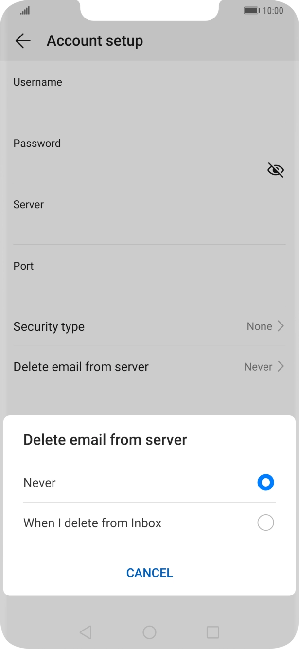 Press Never to keep emails on the server when you delete them on your phone. Press Never to keep emails on the server when you delete them on your phone.