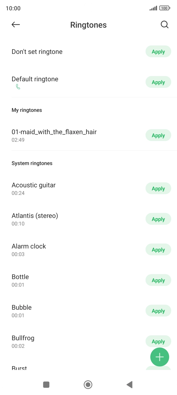 Press Apply next to the required ring tone.