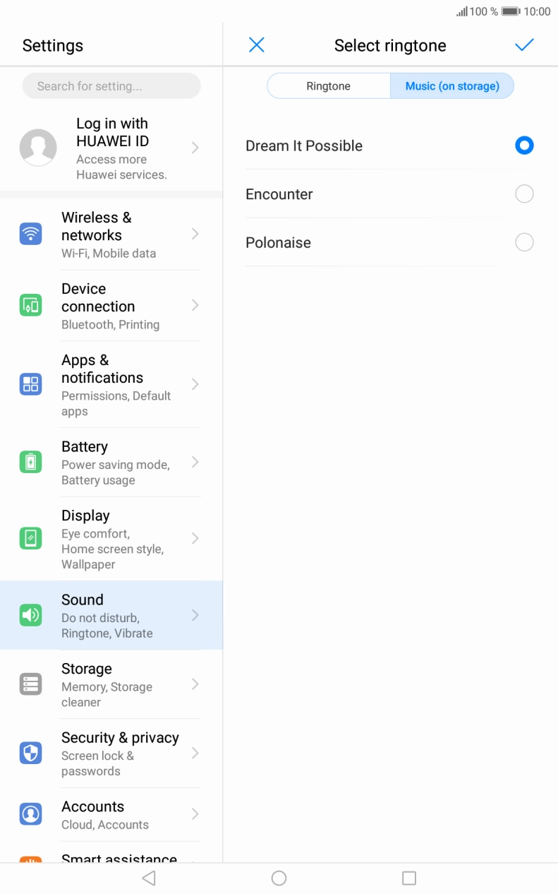 Once you've found a ring tone you like, press the confirm icon.