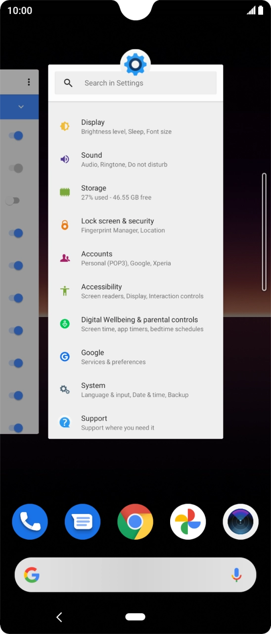 Slide your finger right starting from the left side of the screen.