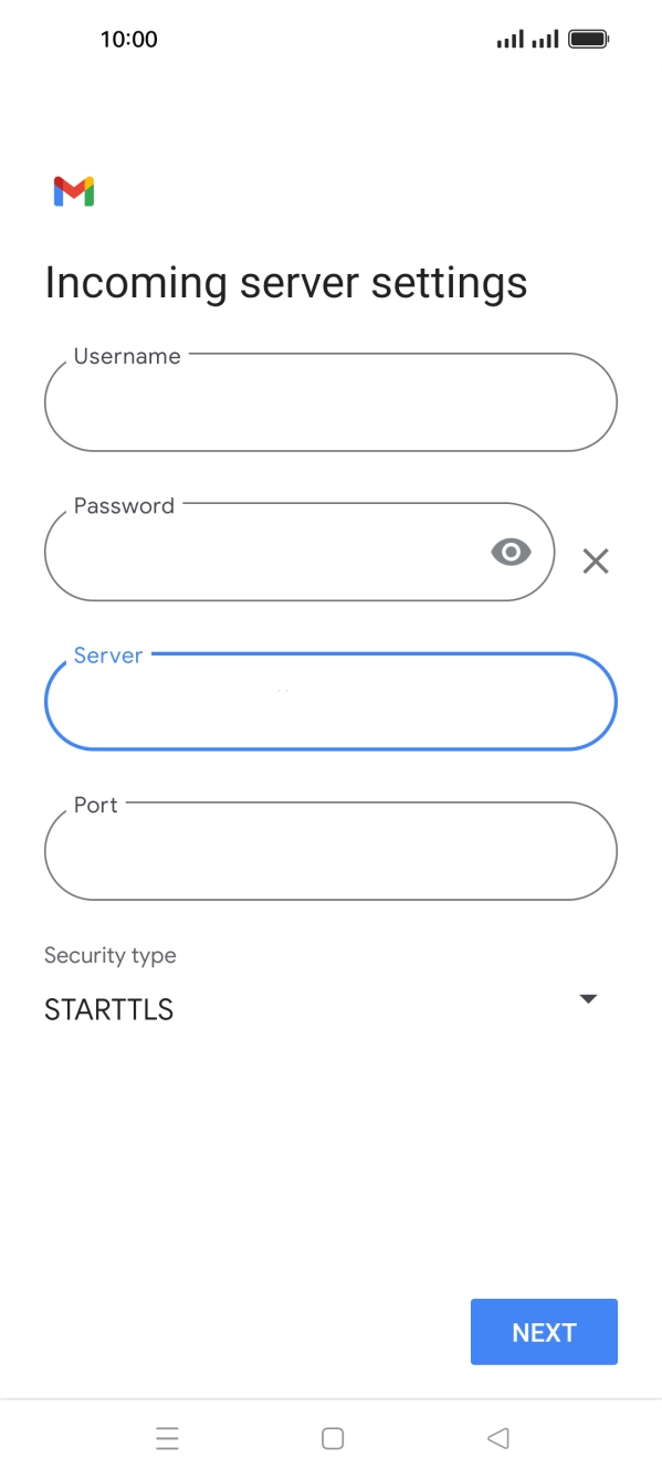 Press the field below 'Port' and key in 143. Press the field below 'Port' and key in 143.