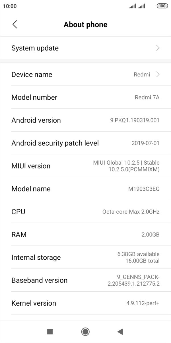 Press System update. If a new software version is available, it's displayed. Follow the instructions on the screen to update the phone software.