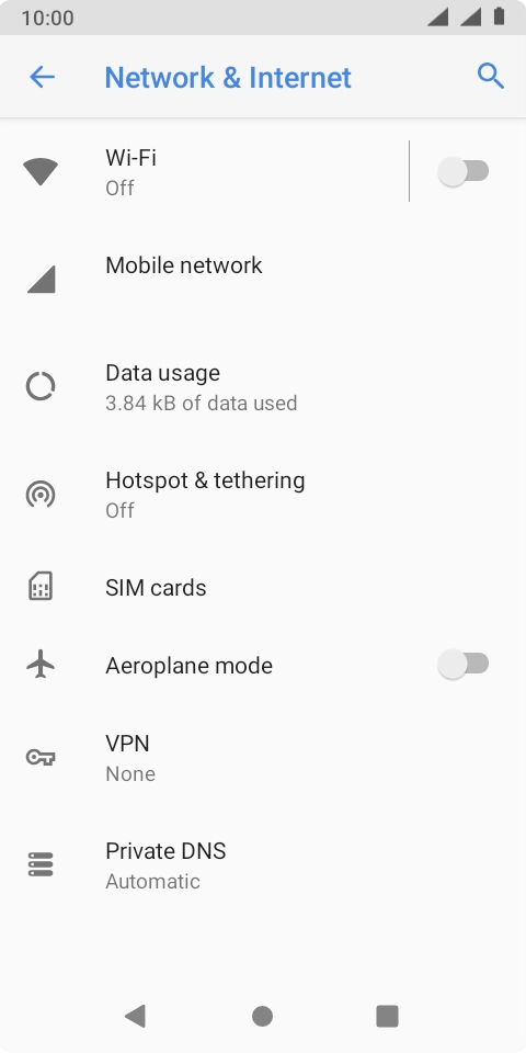 Press the indicator next to 'Aeroplane mode' to turn the function on or off.