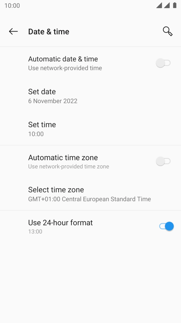 Press the indicator next to 'Automatic date & time' to turn on the function.