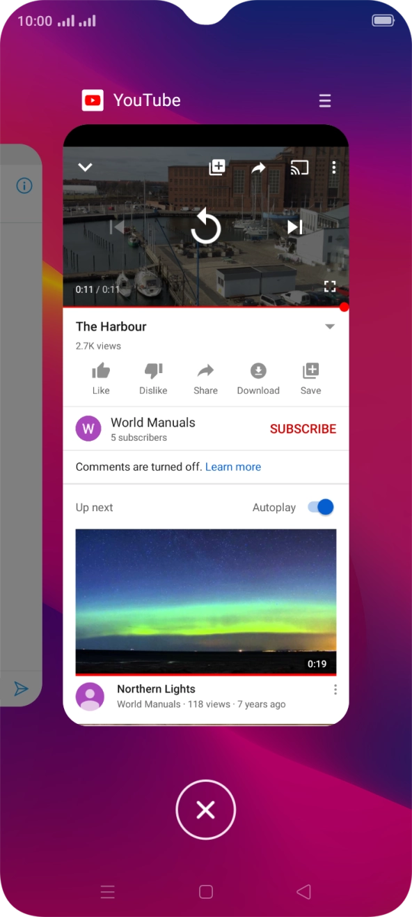 To end one running application, slide your finger upwards on the required application.