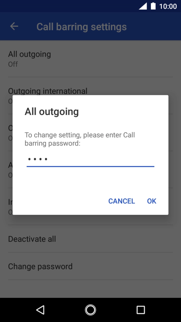 Key in your barring password and press OK.