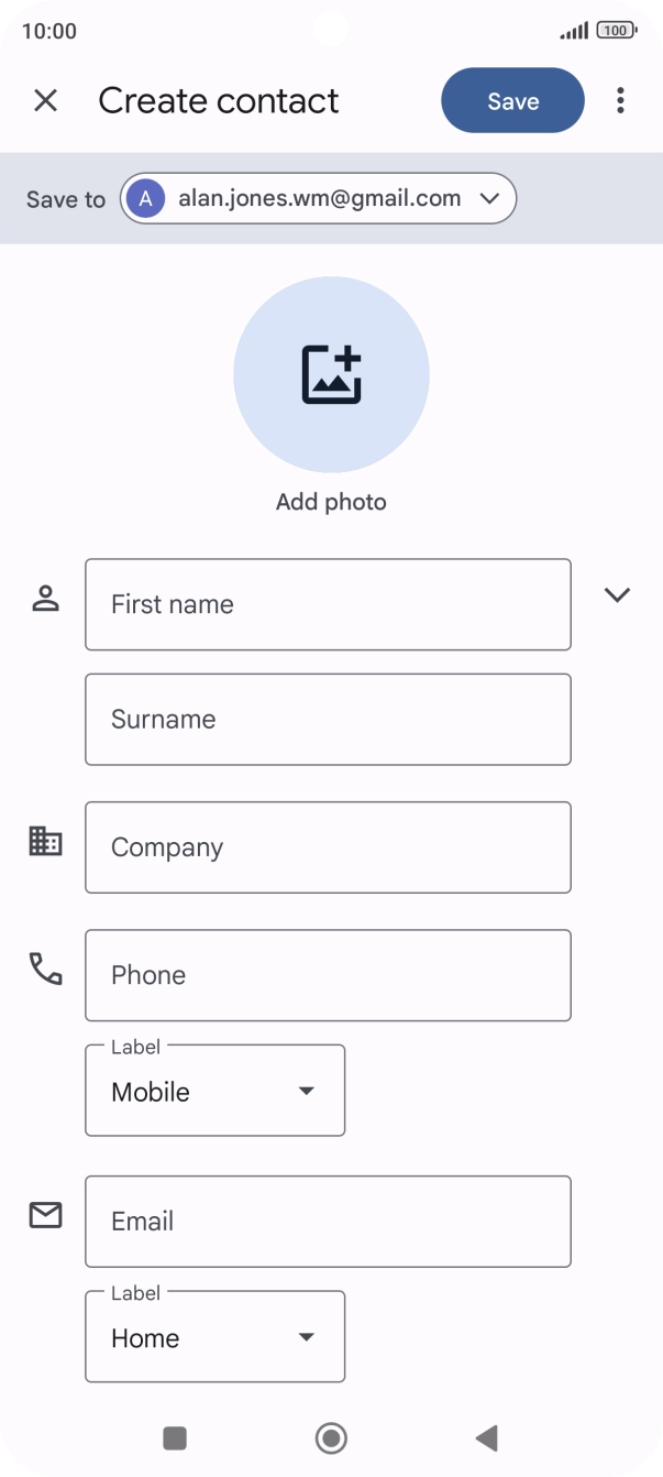 Press First name and key in the required first name. Press First name and key in the required first name.