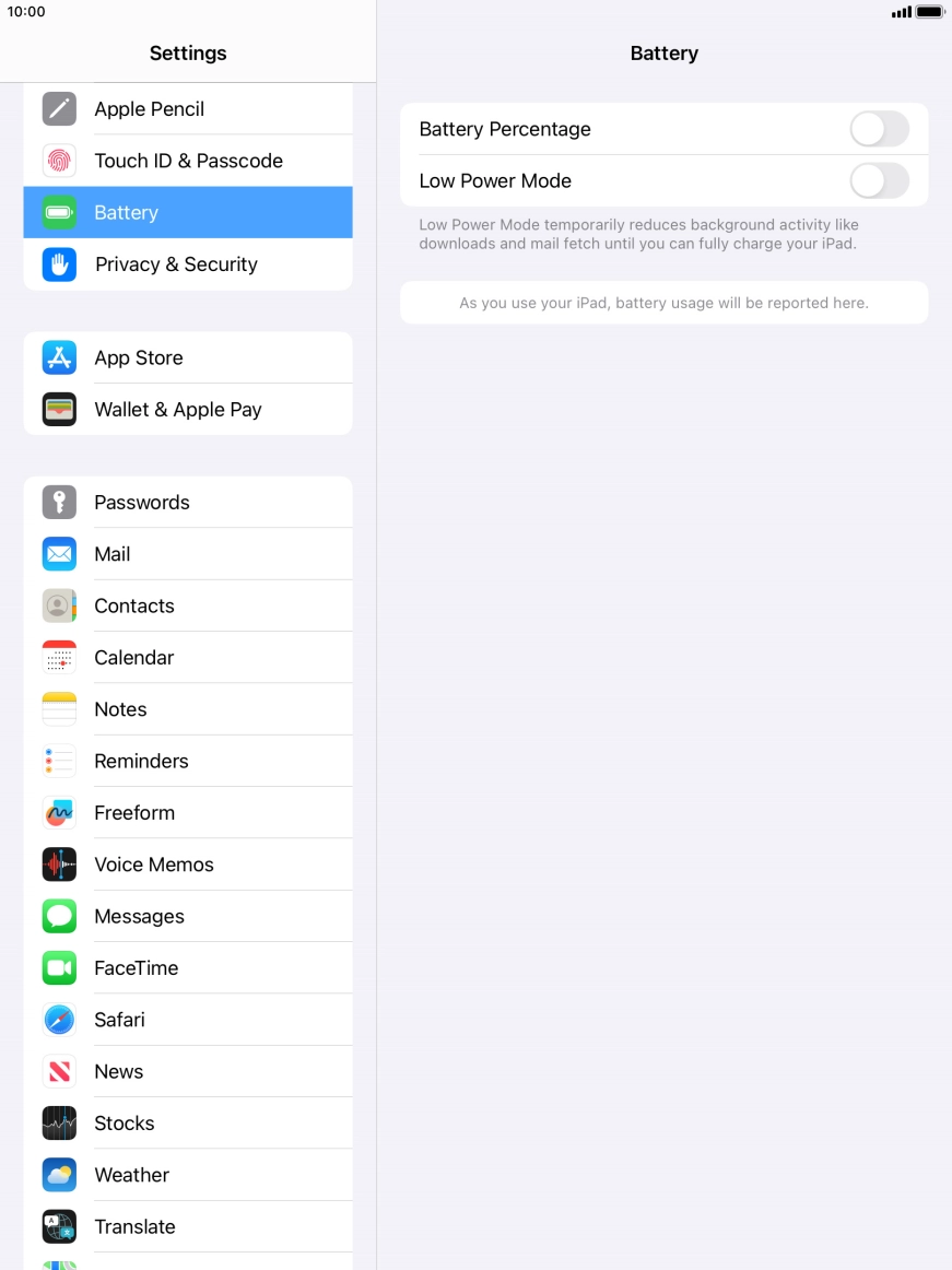 Press the indicator next to 'Low Power Mode' to turn on the function.