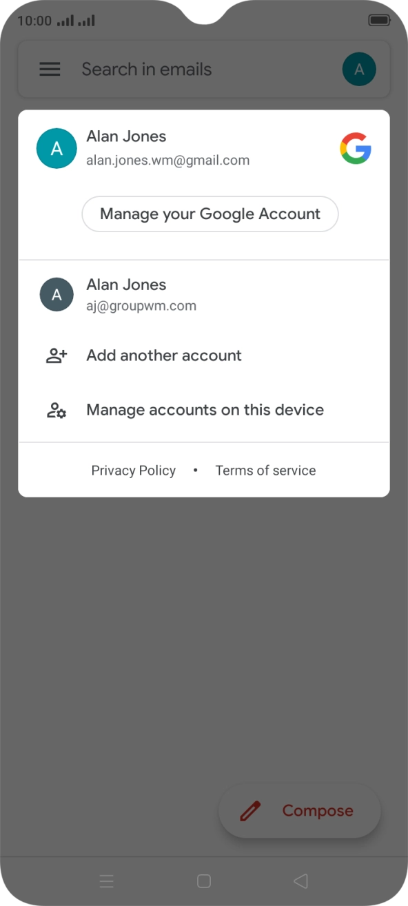 Press the required email account.