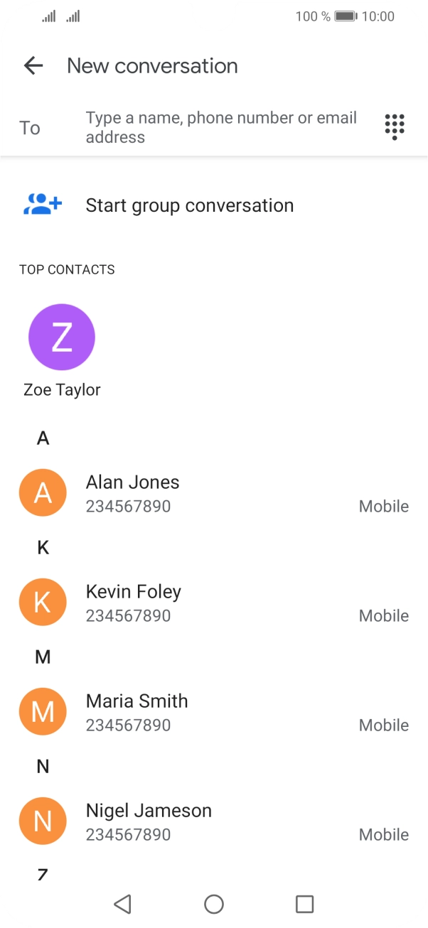 Press the field next to 'To' and key in the first letters of the recipient's name.