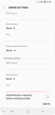 Press the indicator next to 'Authentication required before sending emails' to turn on the function.