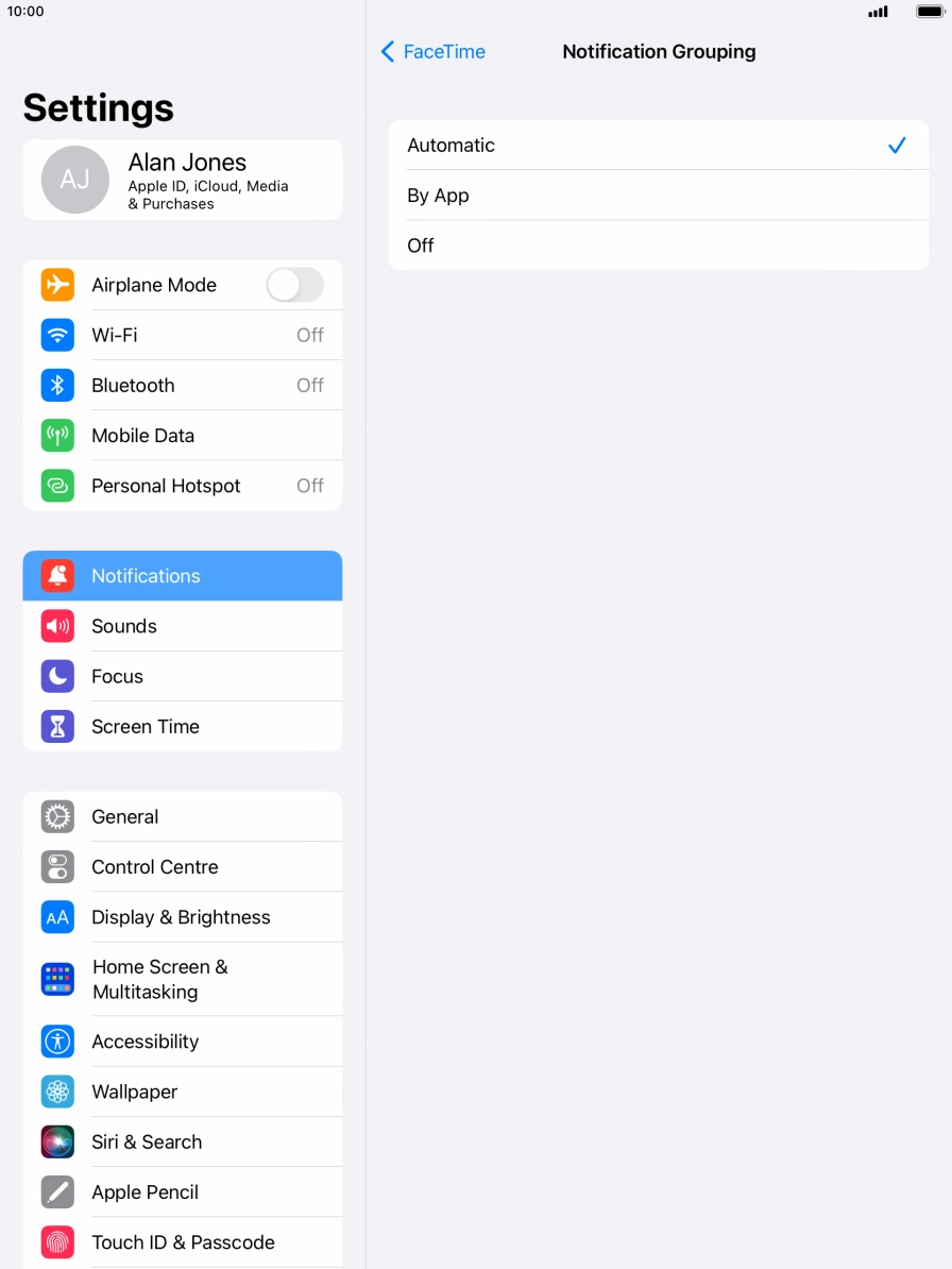 Press the required setting.