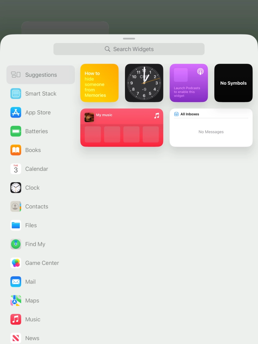 Press the required widget. Press the required widget.