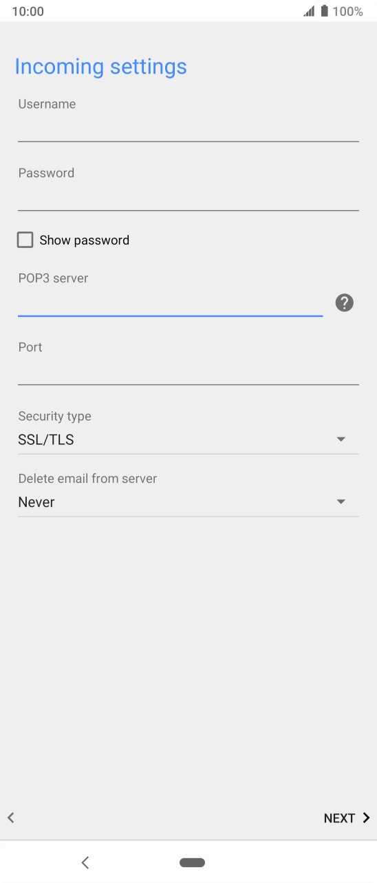 Press the field below 'Port' and key in 110. Press the field below 'Port' and key in 110.