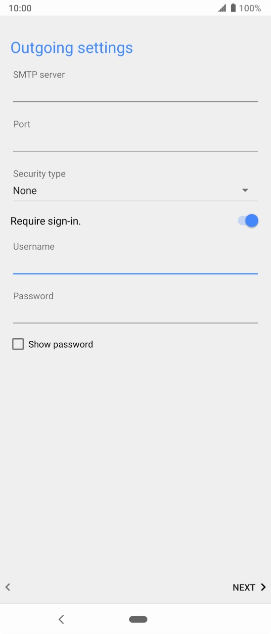 Press the field below 'Password' and key in the password of your email provider's outgoing server. Press the field below 'Password' and key in the password of your email provider's outgoing server.
