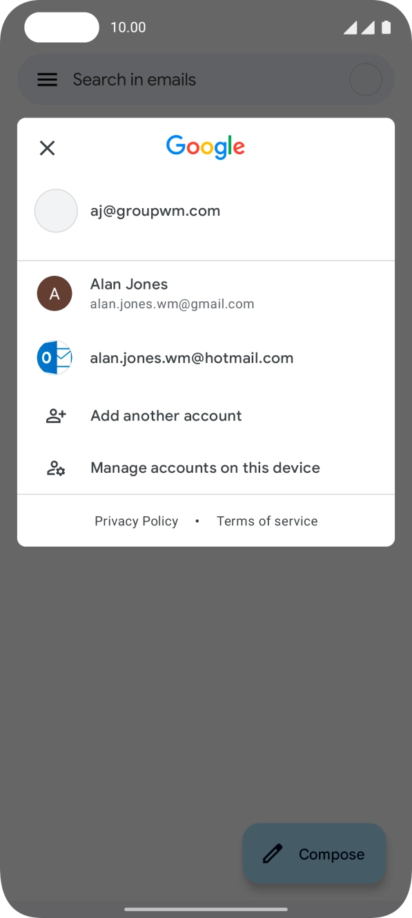Press the required account.