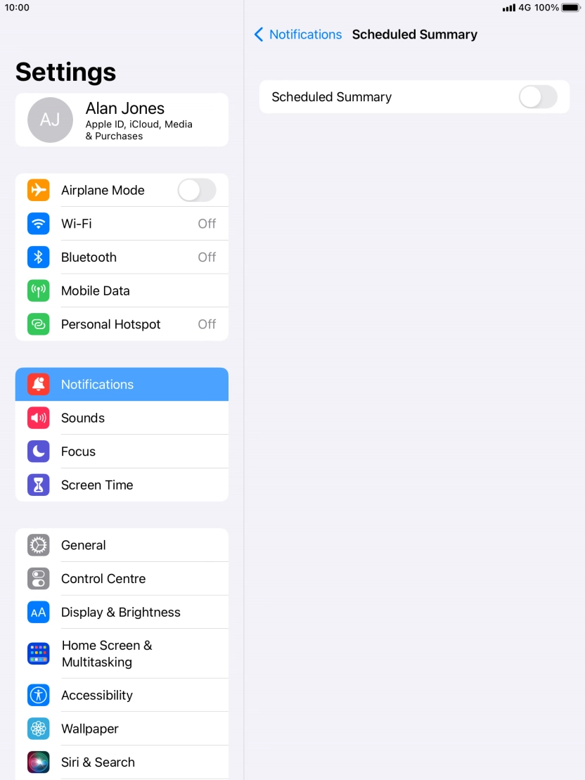Press the indicator next to 'Scheduled Summary' to turn on the function and follow the instructions on the screen to set the notification summary. Press the indicator next to 'Scheduled Summary' to turn on the function and follow the instructions on the screen to set the notification summary.