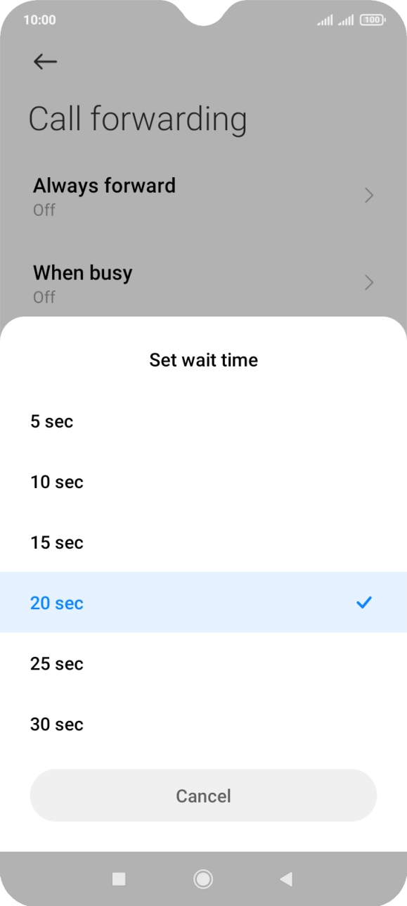 If you divert missed calls, you need to select a delay for the divert. Press the required delay and follow the instructions on the screen to select a delay for the divert.