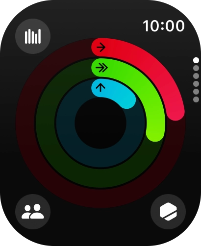 The screen will tell you how far you are from completing your daily activity goals. When the coloured rings are closed, you've reached the goals of your daily activity.