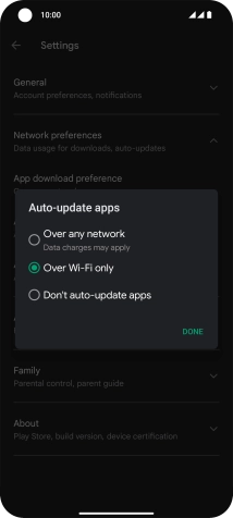 To turn on automatic update of apps using mobile network, press Over any network.