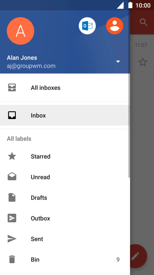Press the required email account. Press the required email account.